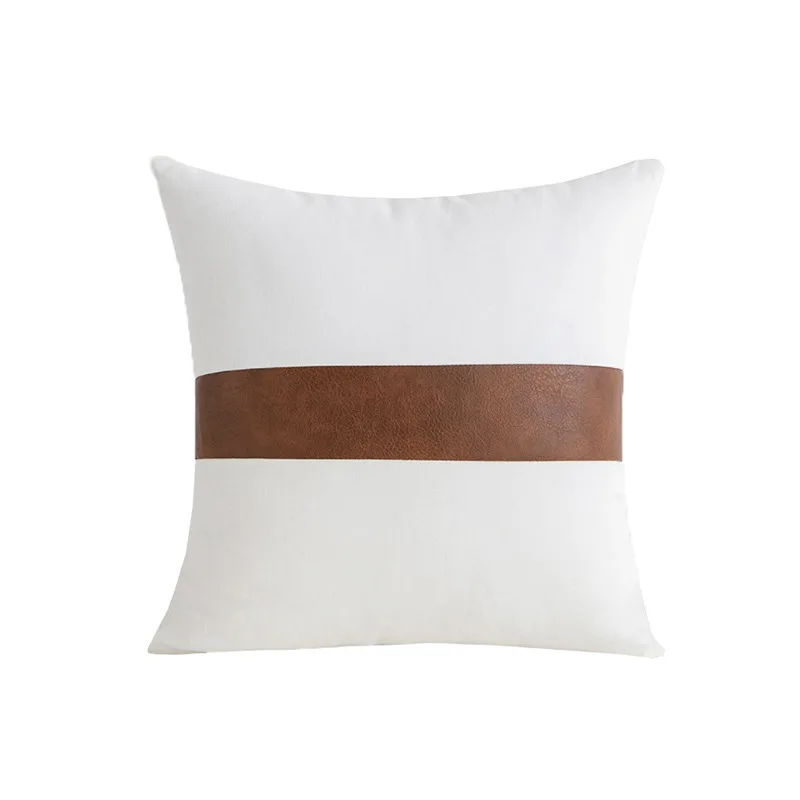 

Чехол для подушки из искусственной кожи с заплатками, хлопок, простой, коричневый, белый, черный, наволочка, Современное украшение для дома, диван-кровать, скрытая молния