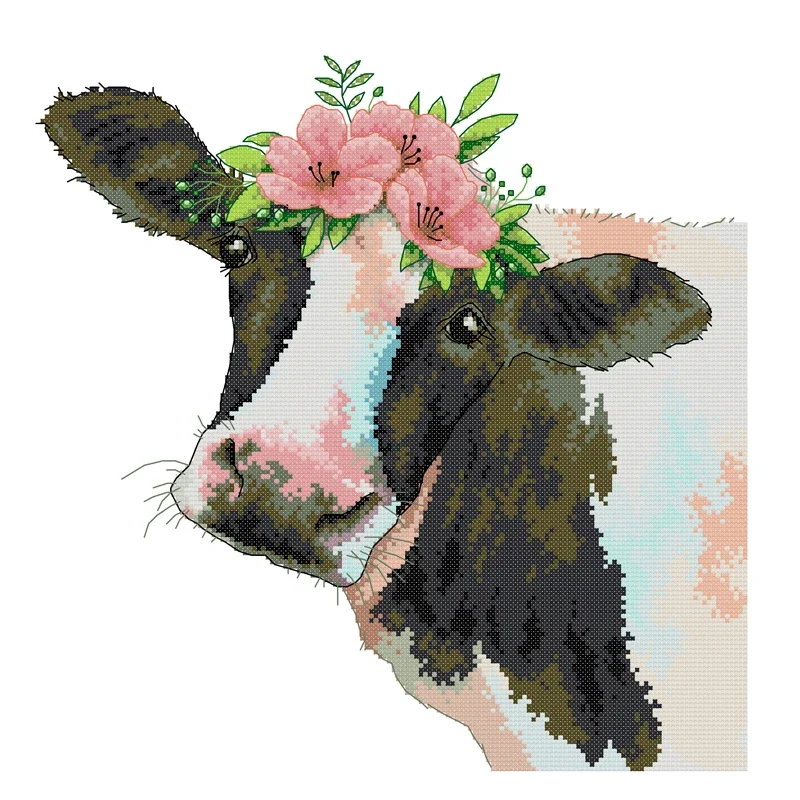 Joy Sunday-Набор для вышивки крестом корова с цветком ткань животным принтом наборы