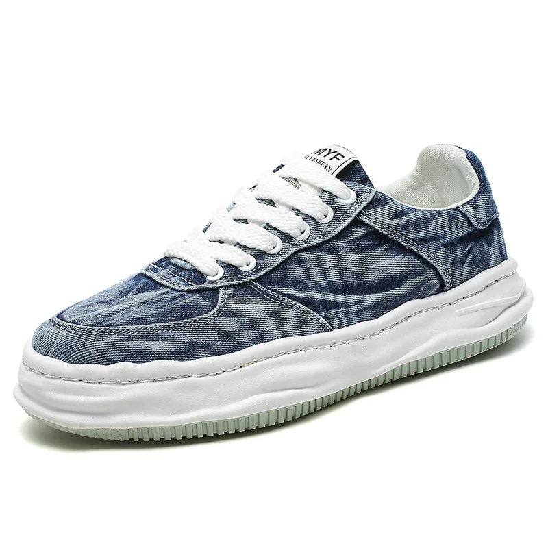 

Thick Sole Dissolve Shoes for Men Fashion Casual Sneakers Thick Heel High Increase Street Walking Footwear Denim Canvas Shoes