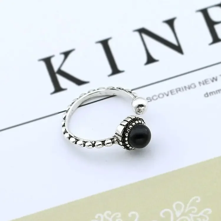 Открытое кольцо с черным агатом модное темпераментное индивидуальное