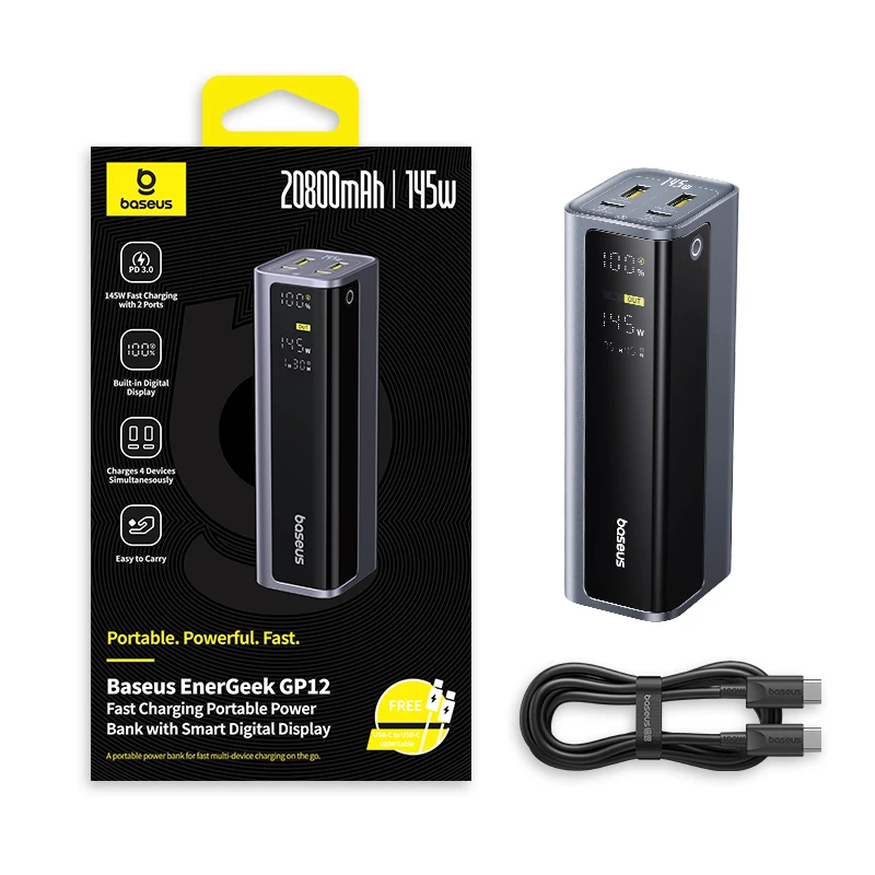 

Baseus 145 Вт Power Bank 20800 мАч с интеллектуальным цифровым дисплеем, портативная внешняя батарея с быстрой зарядкой для Samsung Huawei iPhone