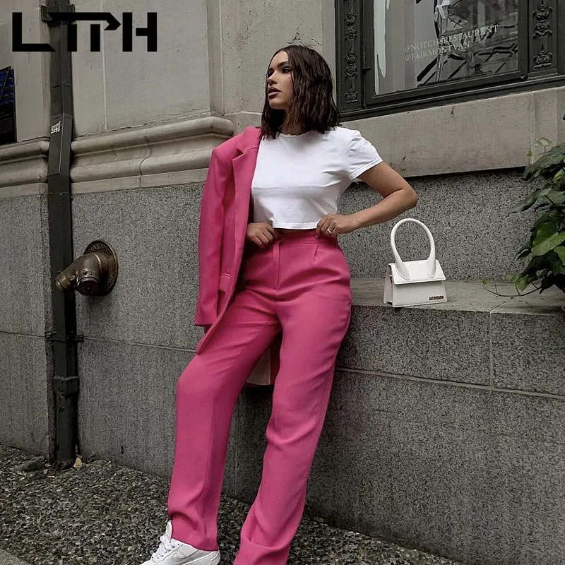 LTPH blazer pant 2 piece set women business casual office wear blazers jacket streetwear rose red pant suits 2023 summer new