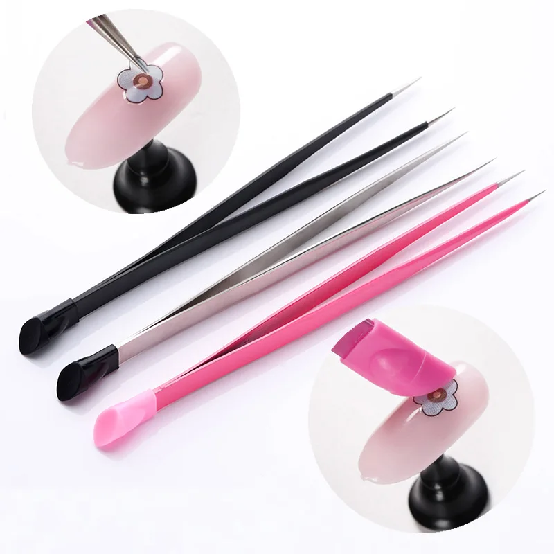 

1Pcs Stainless Steel Tweezers Straight Curved Pick Up Tools Eyelash Extension Pointed Nipper Clip Manicure Nail Art Makeup Tool