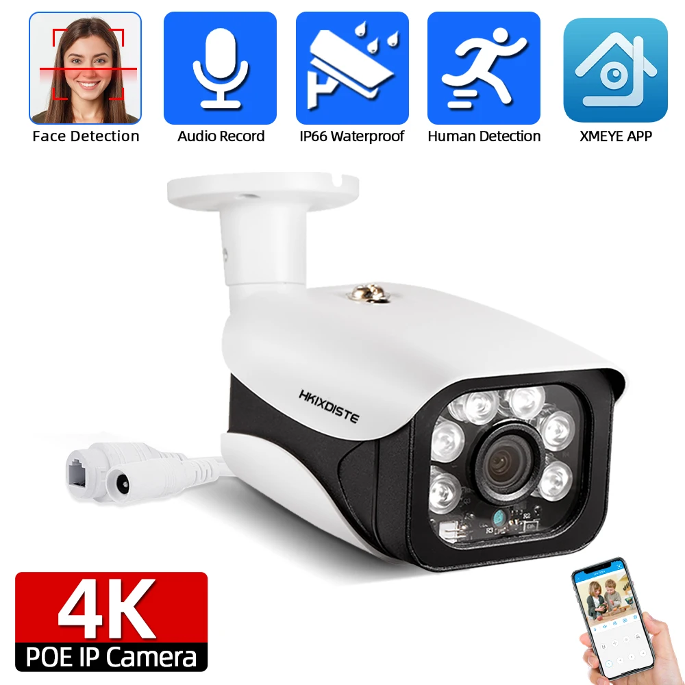 

Face Recognition 8Mp 4K IP Camera POE 8MP Cctv Security Cameras H.265 Outdoor Waterproof Audio Video Surveillance For Nvr System
