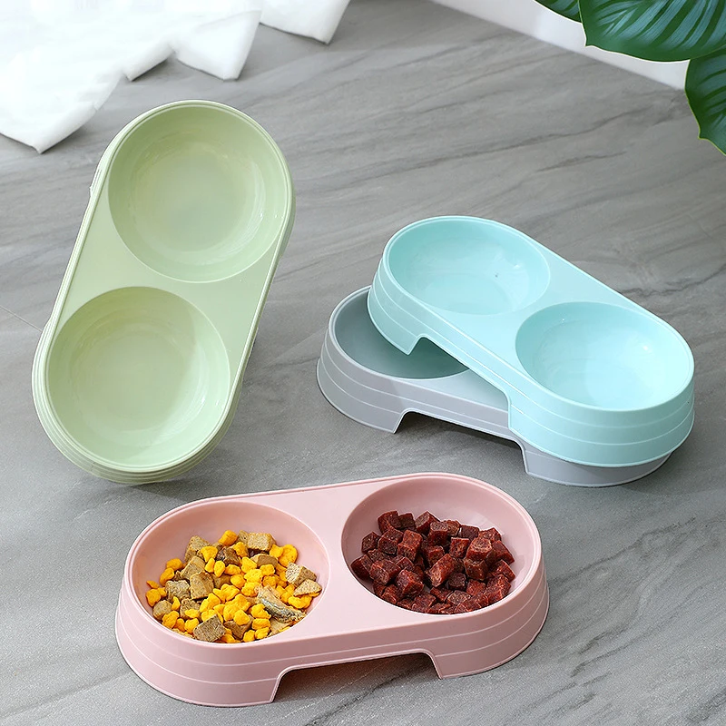 

2022 New Double Pet Bowls Feeders Pet Bowl Plastic Puppy Cat Food Water Drinking Dish Feeder Cat Puppy Dog