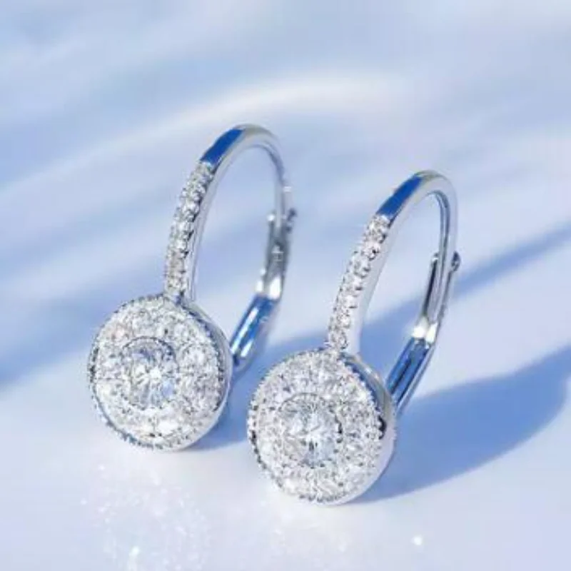

Luxury Hoop Dangle Earrings for Women Dazzling Round White Glass Filled Earring Fashion Party Jeweley Accessories Gift
