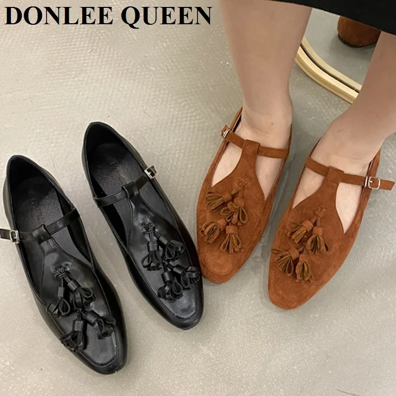 

Туфли женские винтажные с бахромой, Туфли Мэри Джейн, с круглым носком, оксфорды, балетки, повседневные лоферы, британский стиль