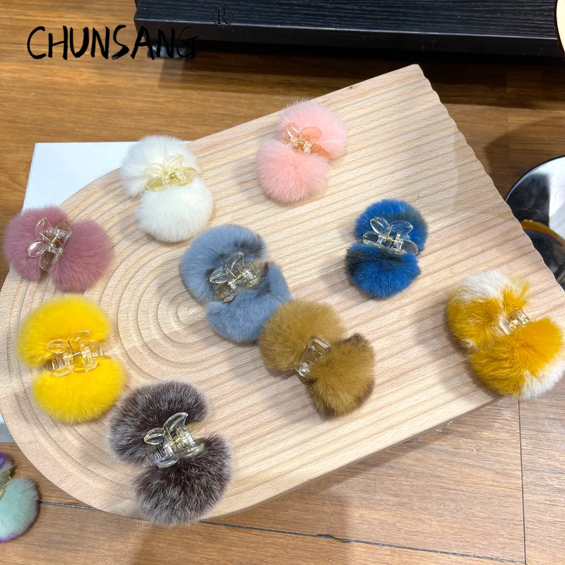 

5cm Real Rabbit Fur Plastic Hair Claws Hair Clips Headwear Shark Clip Hairpins Crab for Women Girls Korean Hair Accessories