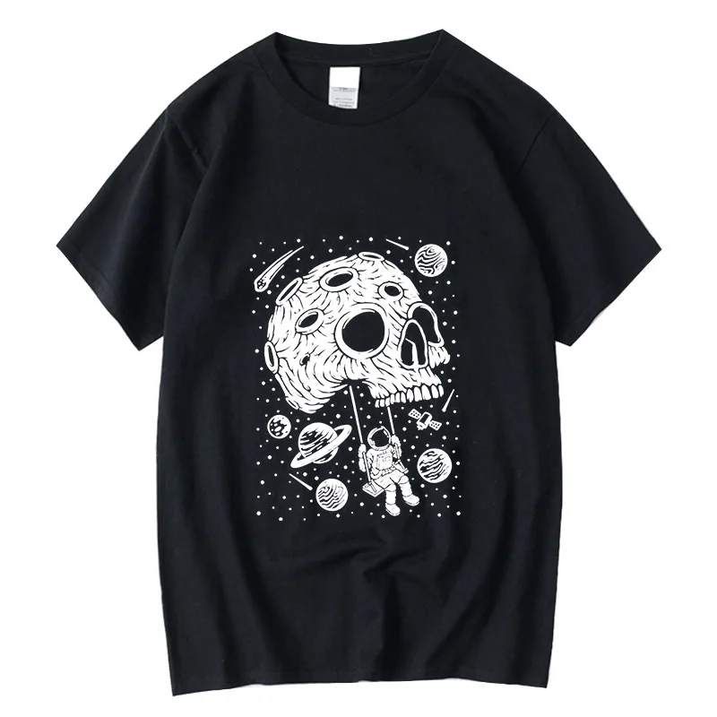 

Мужская футболка XIN YI, из 100% хлопка, с забавным принтом черепа на Луне, повседневные свободные топы с круглым вырезом, футболка