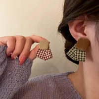 korean vintage fashion houndstooth plaid stud earrings for women jewelry party gift autumn winter european and american new
