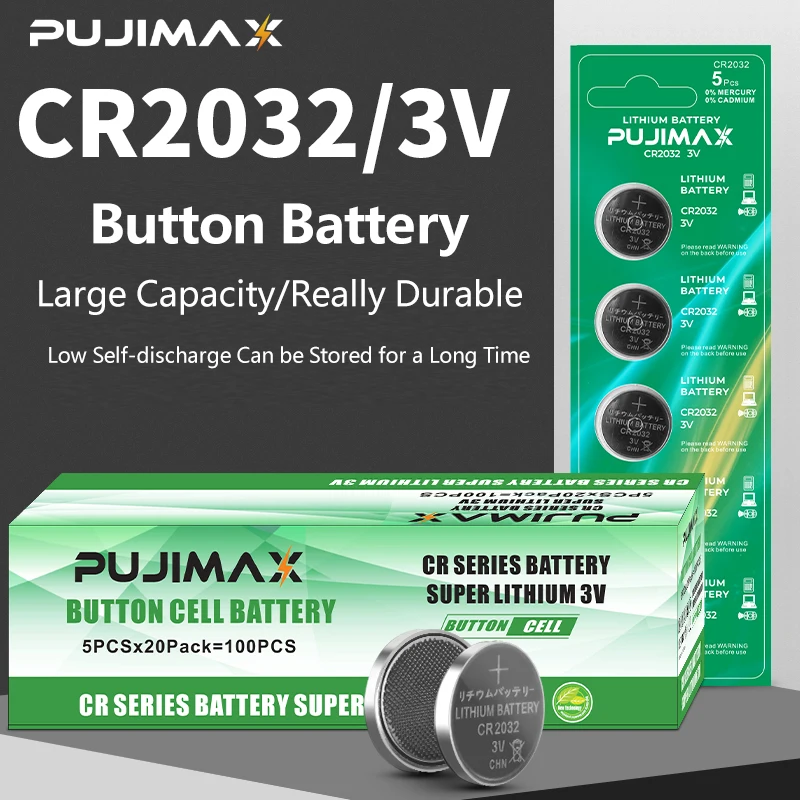 

PUJIMAX 100Pcs/Box CR2032 3V Original Lithium Battery For Watch Remote Control Calculator Electronic Button Cell Coin Batteries