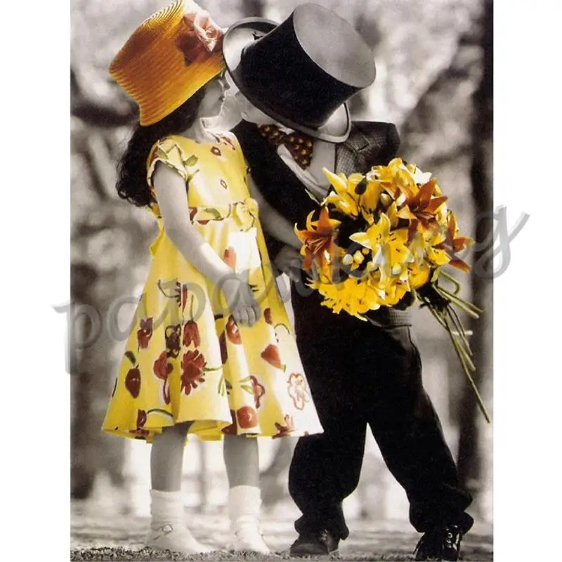 

Papawking 5D Diy Diamond Painting Yellow Skirt Girl Gentleman Boy Full Square Diamond Embroidery Mosaic Kit Wall Art Home Decor