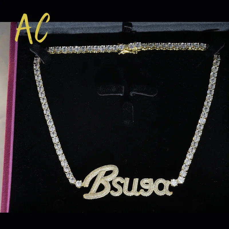

Ожерелье с буквами для женщин украшение в стиле хип-хоп из циркония ААА кубинская цепочка с плетением, массивное Ювелирное Украшение для ро...