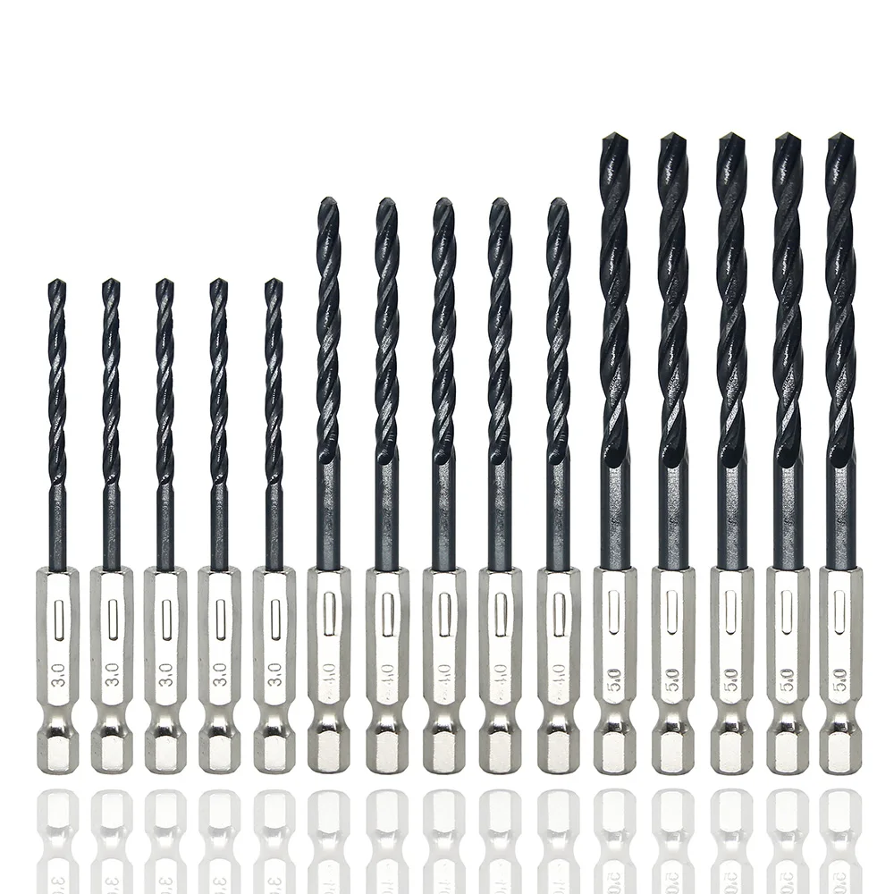

3/15 шт., черная спиральная дрель 3, 4, 5 мм, набор нитридных сверл по дереву, металлу, высокоскоростной стали, 1/4 дюйма, 6,35 мм, шестиугольная ручка