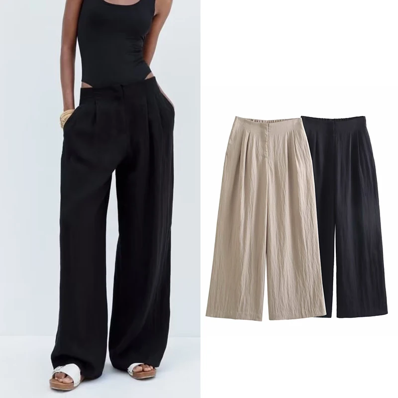 

Брюки TRAF женские с завышенной талией, шикарные штаны с широкими штанинами, модные уличные элегантные Молодежные Брюки Джокера, осень 2023