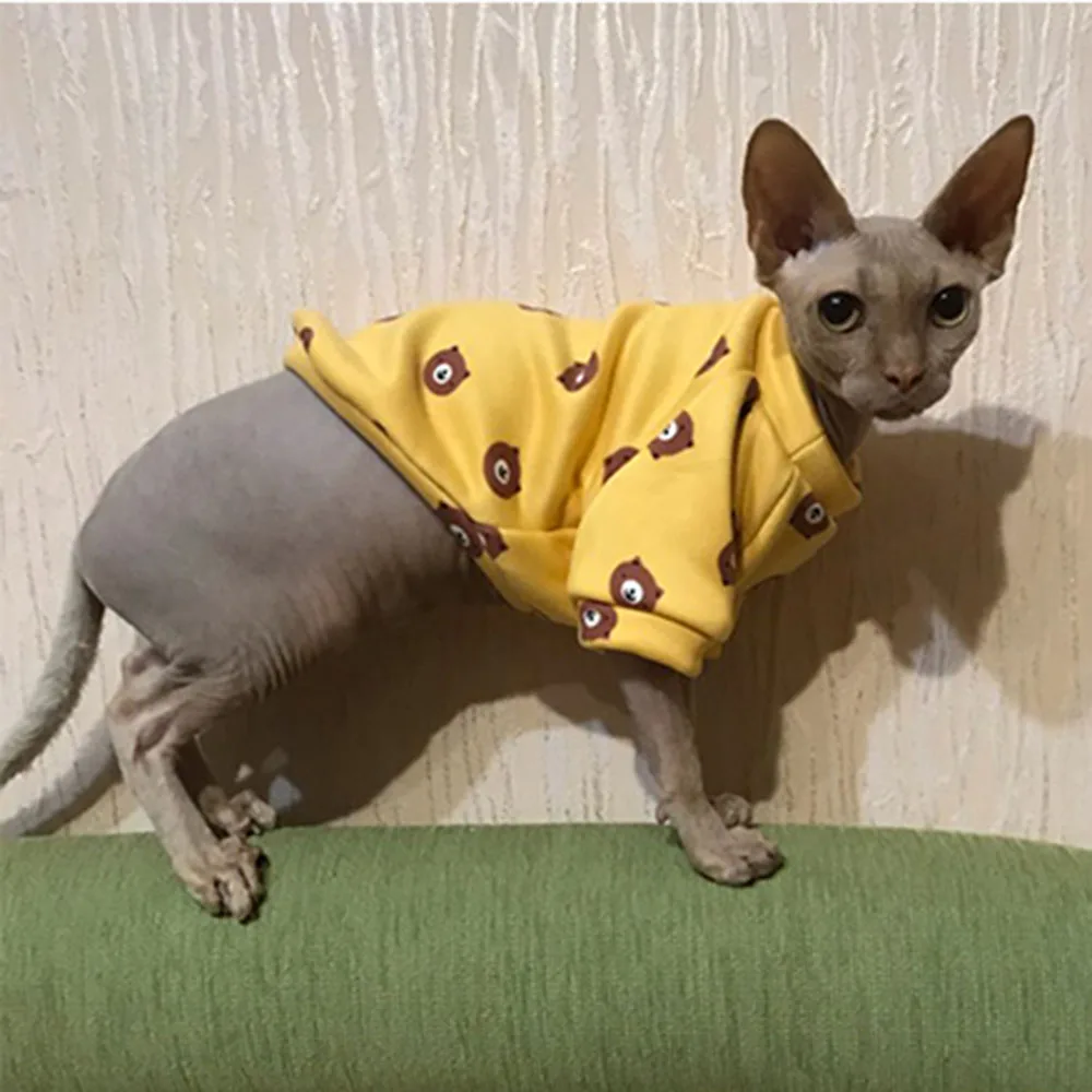 

Кошачья Толстовка без волос Sphynx, пуловер, котята, футболки с рукавами, зимний свитер для домашних животных, кошек, пальто, очаровательные мал...