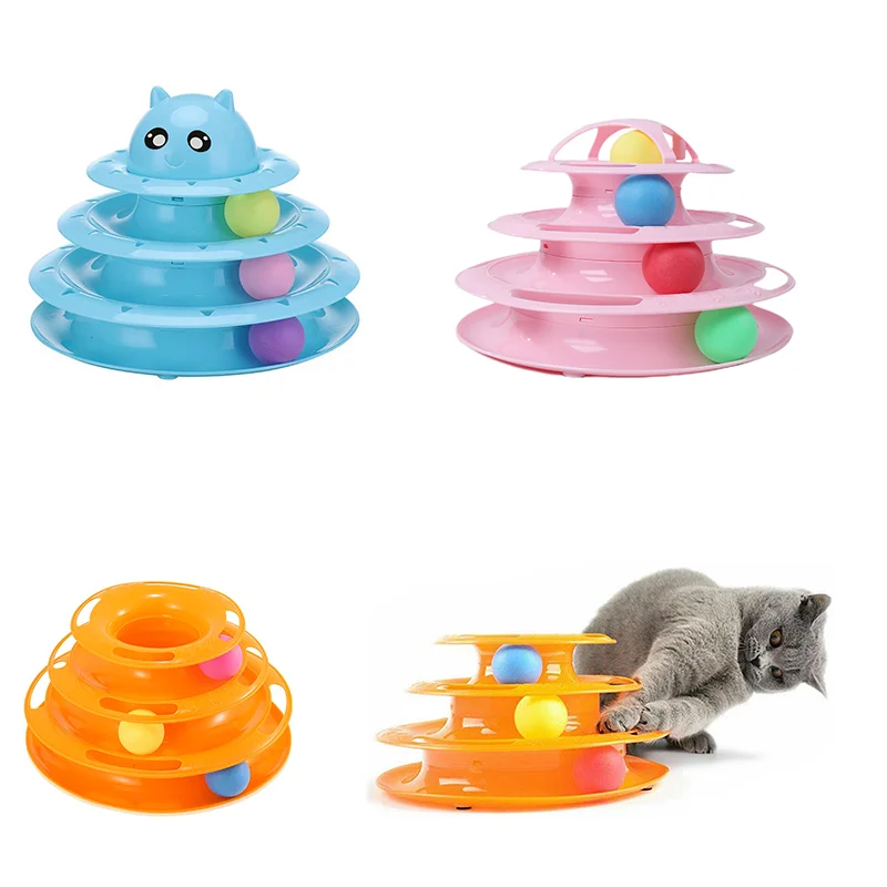 

3/4 Levels Cat Turnable Toys Cat Tower Tracks with balls Kitten Interactive Intelligence Training Amusement Plate Cat Supplies