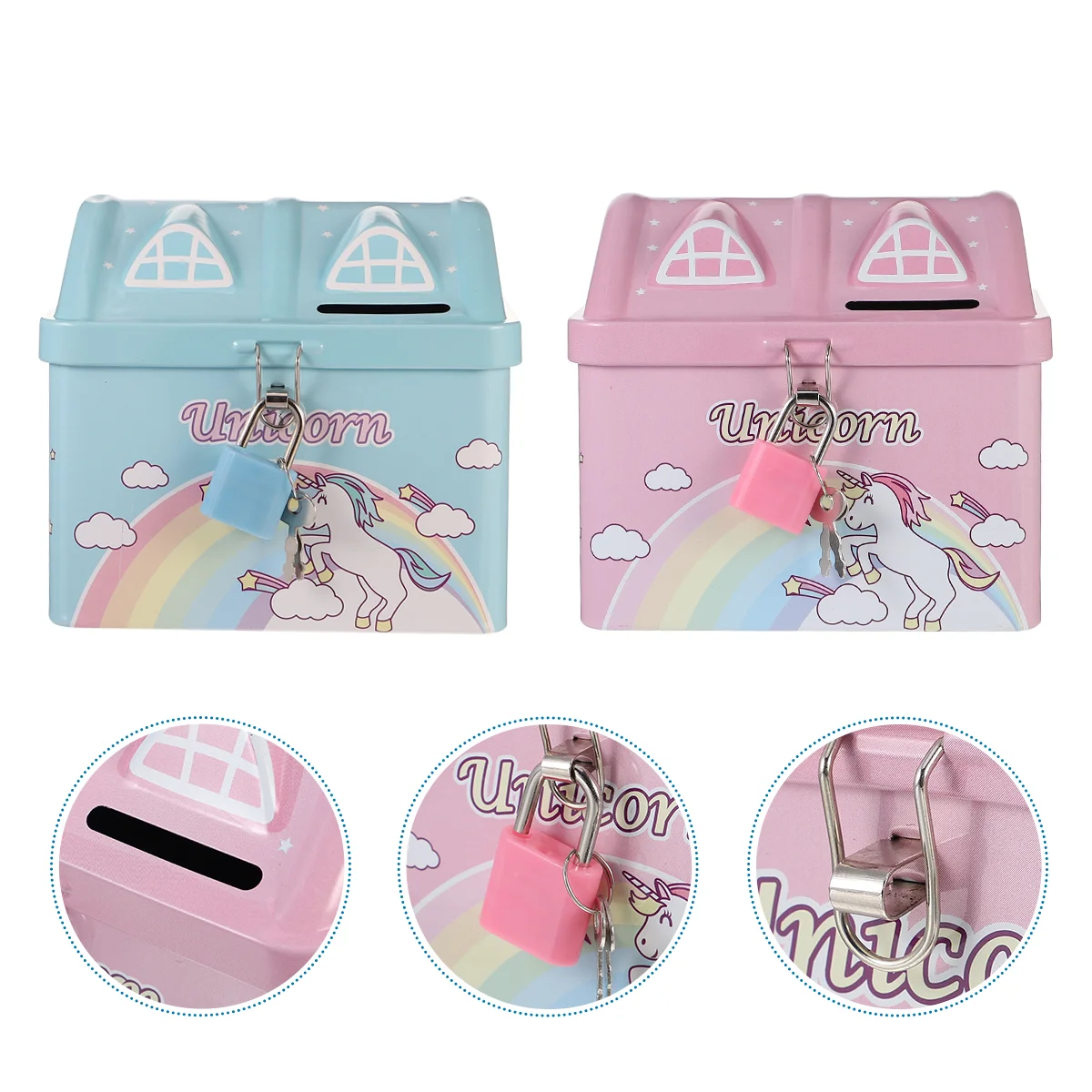 

Bank Piggy Moneyunicorn Saving Box Pot Kidscartoon Jar Lock Storage Metalhouse Animal Girls Banks Children Savings Iron Girl Big