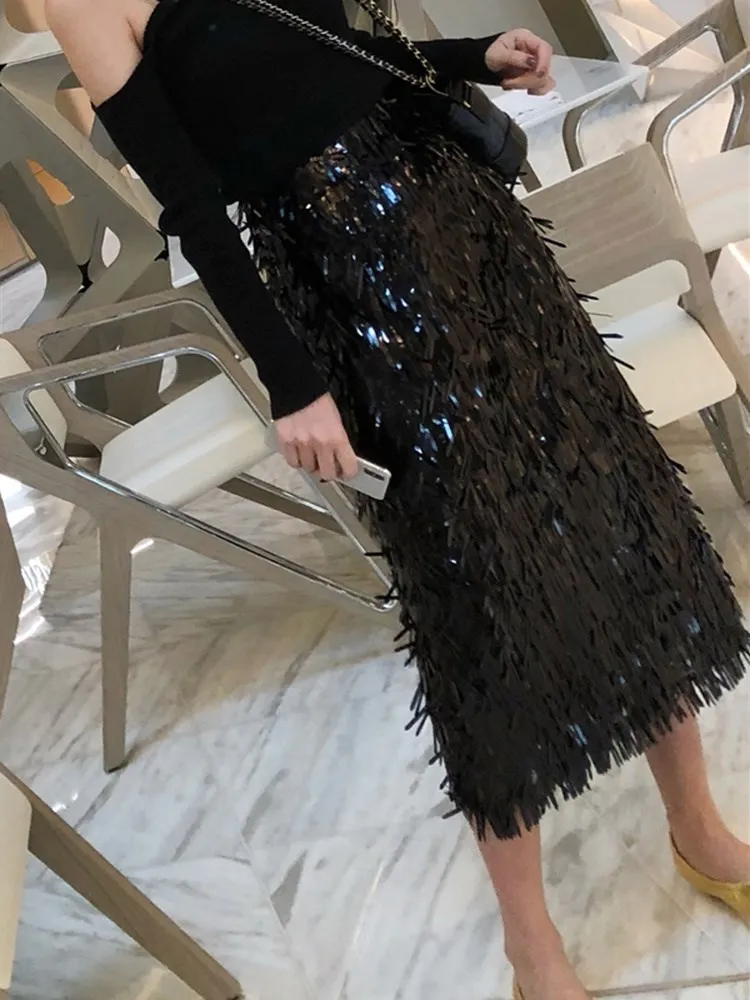 Юбка XIZIHUPAN женская с блестками облегающая свободная модная темпераментная