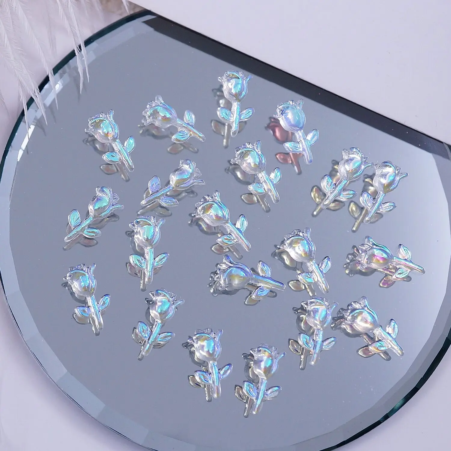 

100Pcs Aurora Rose Flowers Acrylic Nail Art Decorations,3D Resin Aurora Florets Nail Jewelry,Flower For DIY Nail Accessories