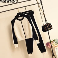 2022 autumn winter knitted two piece set thick money women outfits long sleeve hooded pullover women trousers tracksuits