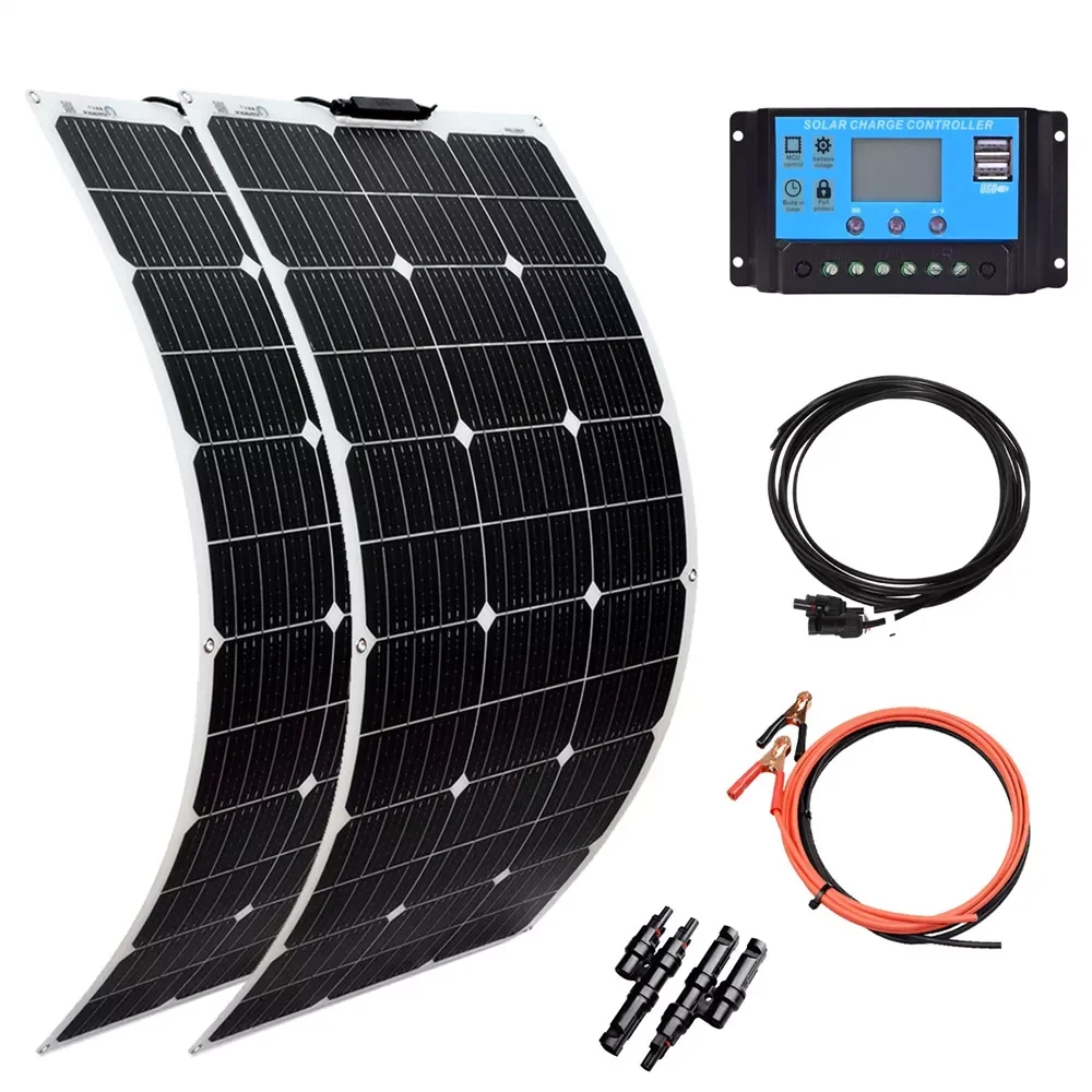

NEW2023 Flexible Solar Panel 200W Kit System 18V 100W Monocrystalline Panel Solar Camping Car RV Battery Charger Home Solares Pa