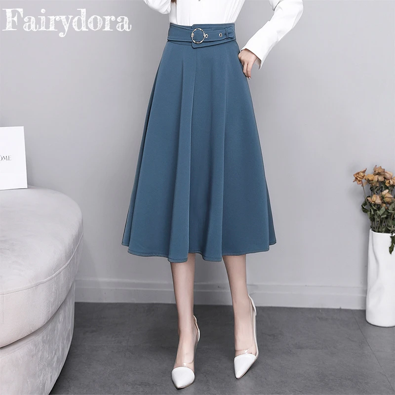 Woman Skirts Spring Summer Long A-line High Waist Lace Up Back Invisible Zipper Fly Smooth Solid Umbrella Skirt Woven Fabric