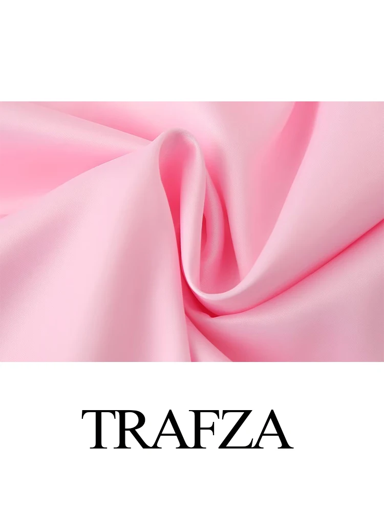 Женский Атласный Костюм с юбкой TRAFZA розовый двубортный пиджак и элегантная