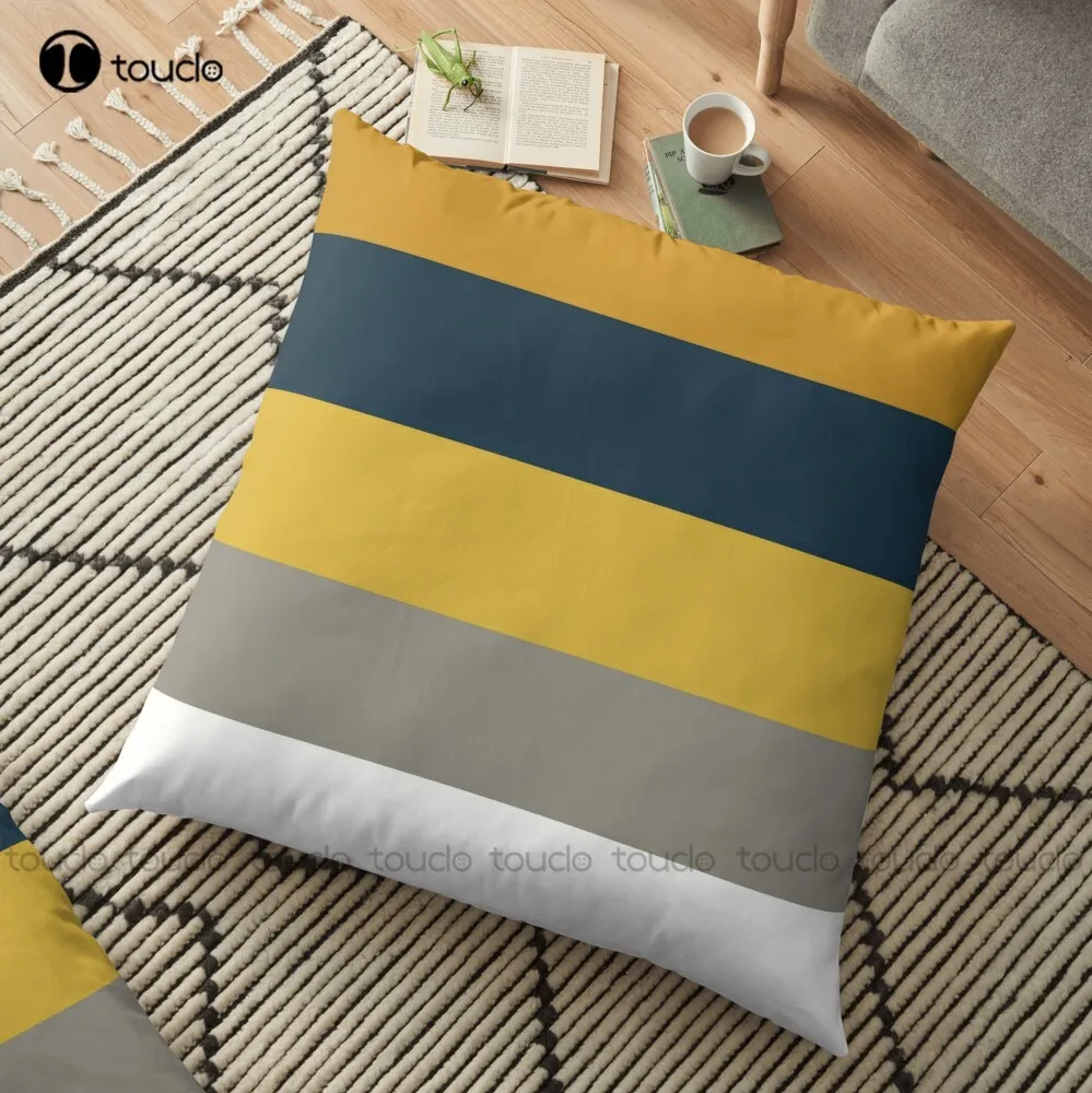 

Broad Stripes In Light And Dark Mustard Yellow, Grey, White, And Navy Blue Throw Pillow Navy Blue Throw Pillows Home Hotel