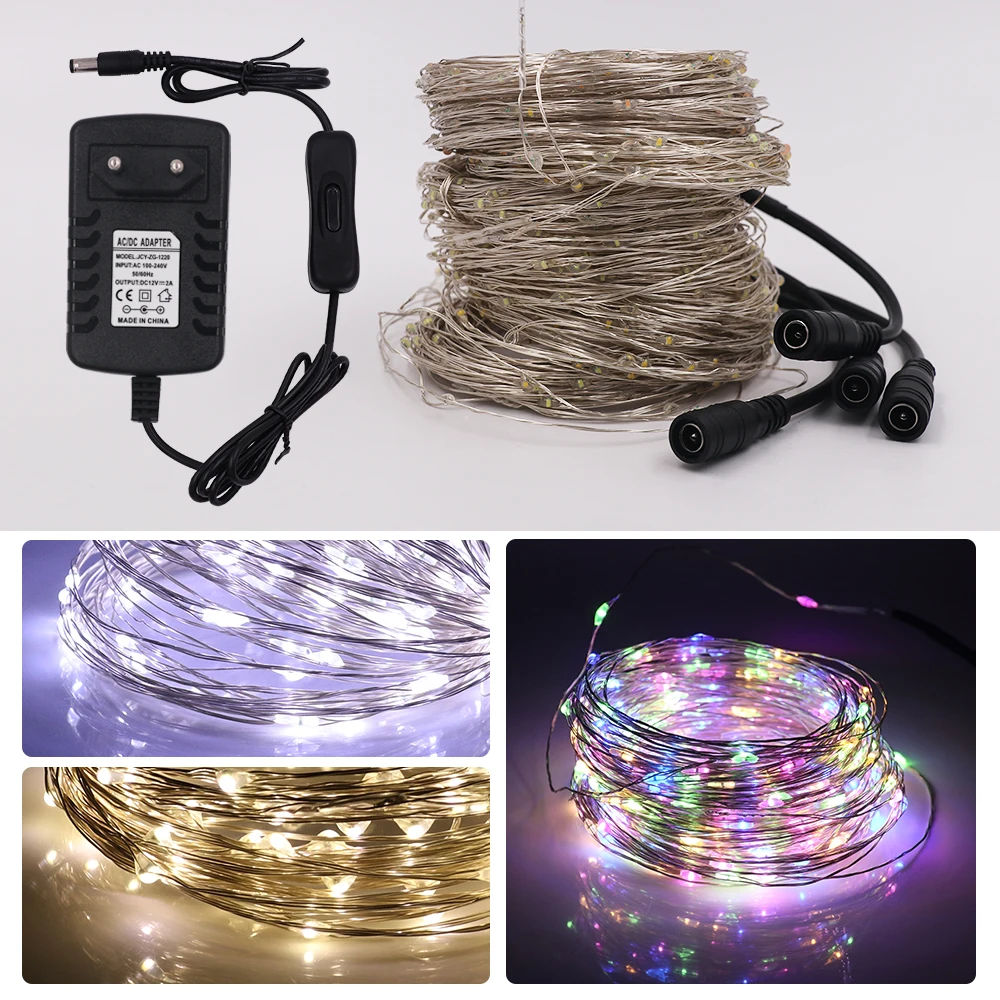 

LED Fairy Lights Silver Wire String Light 10/20/30M Holiday Outdoor Lamp With Switch for Christmas Tree Wedding Party Decoration