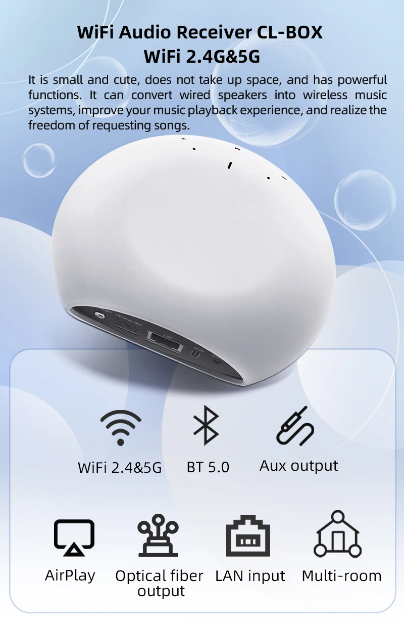 Мини-аудио стример DC 5V-2A Wi-Fi аудио потоковый приемник музыки/приемник Hi-Fi Audio Blue