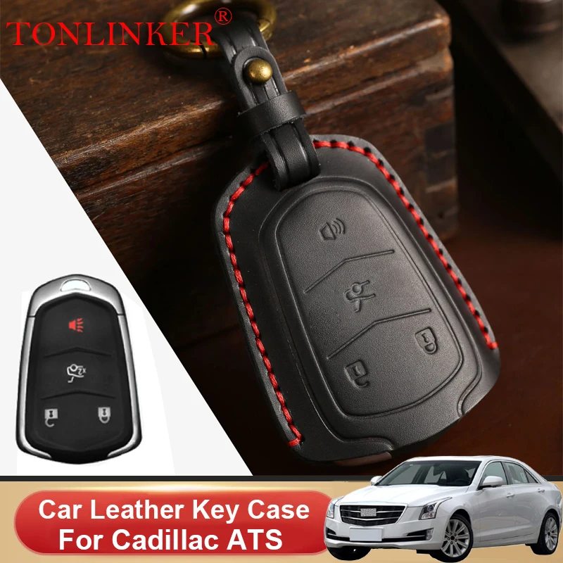 Genuine Leather Car Key Case For Cadillac ATS 2014 2015 2016 Shell Remote Cover Car Dedicated Styling Keychain Accessories