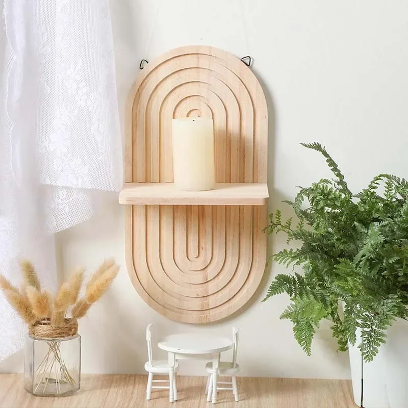 Single Oval Wall Frame Bohemian Style Wooden Potted Plant Flower Pot Holder Candle Essential Oil Aromatherapy Display Stand
