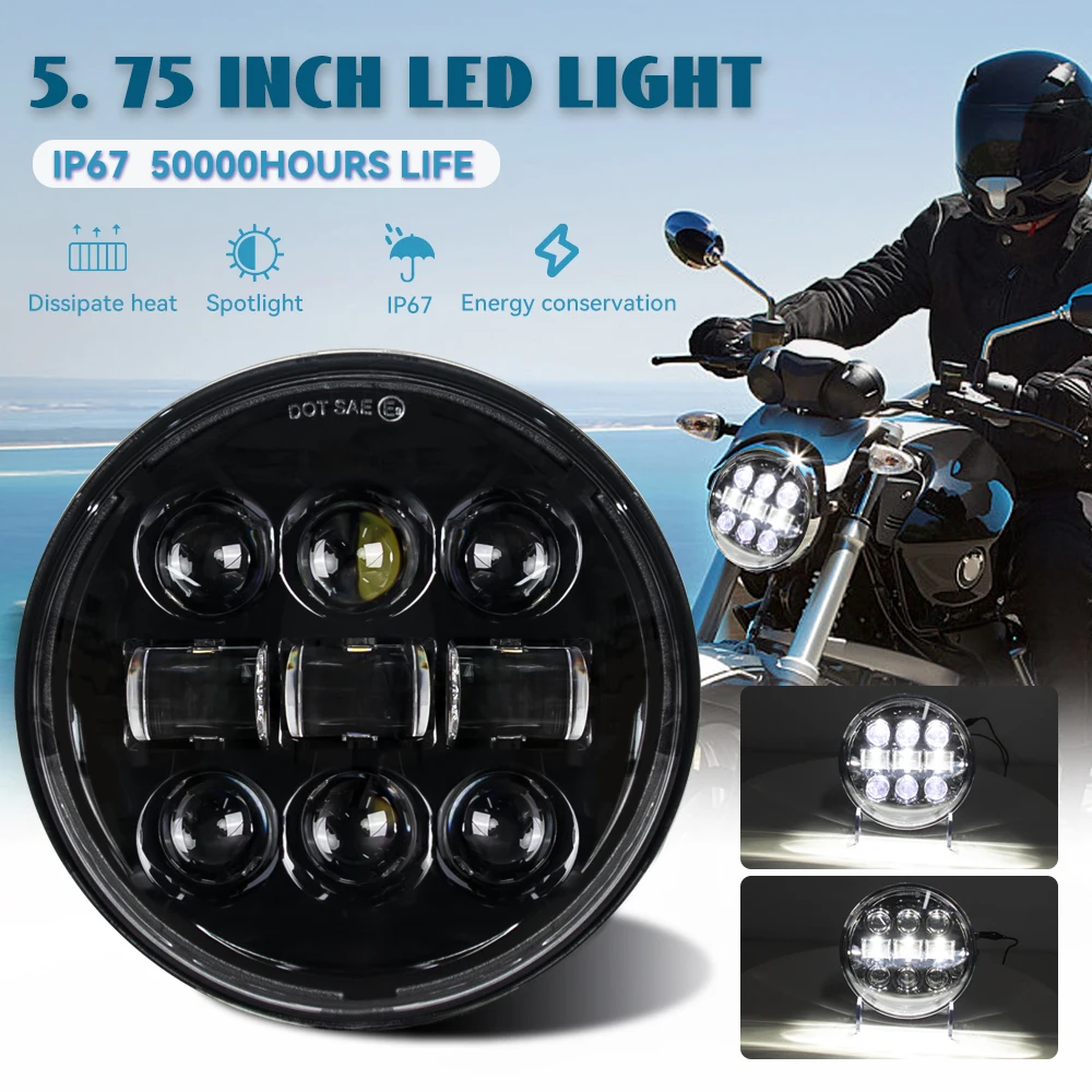 

5.75 inch Black LED Headlight For Sportster 1200 Custom XL1200C 883 XL883 883L XL883R Victory Dyna 5 3/4"Motorcycle Headlamp