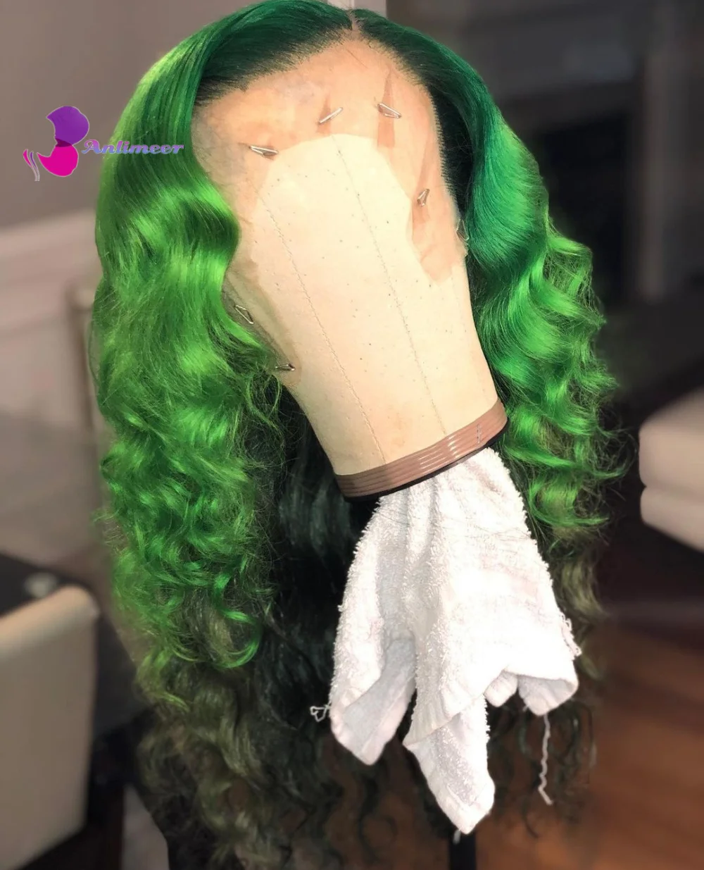 Зеленые парики Омбре для женщин плотность 150% вьющиеся из человеческих волос
