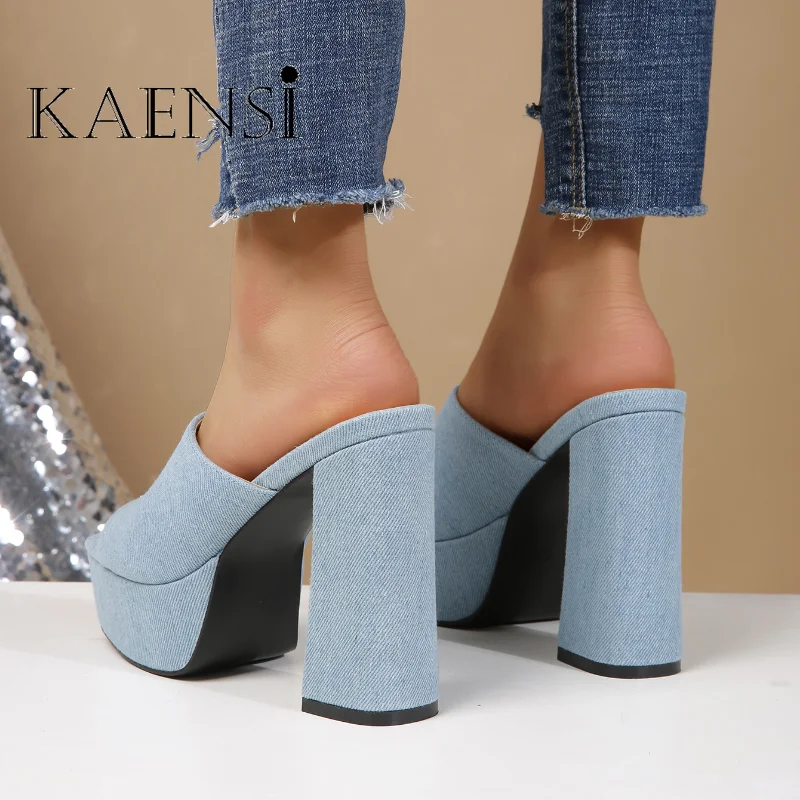 Womens Shoe Fashion Summer  Slippers Open Toe Chunky Block Super High Heels Platform Modern Slides Party Date Heart Shoes Ladies