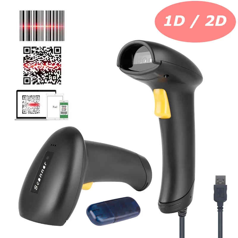

2.4G Wirelres Barcode Scanner 1D 2D QR Portable Bar Code Reader Handheld Data Matrix Reader Bar Gun Multi Language 2200mAh