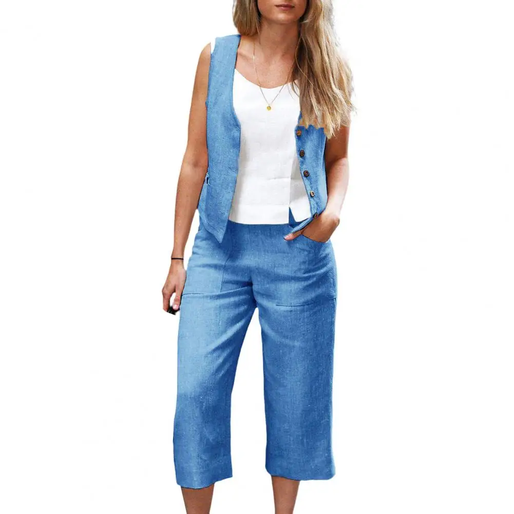 

Женские Брючные комплекты, модный жилет, прямые укороченные брюки, офисный костюм, винтажный Женский комплект из двух предметов, брюки