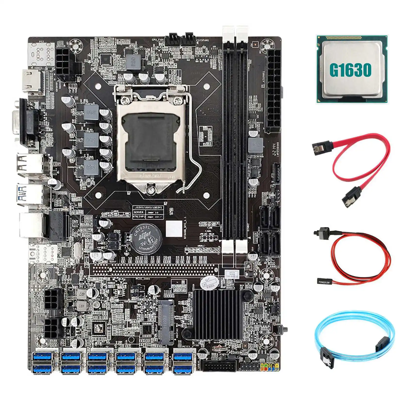 

B75 ETH Miner Motherboard 12 PCIE to USB+G1630 CPU+SATA3.0 Serial Port Cable+SATA Cable+Switch Cable LGA1155 Motherboard