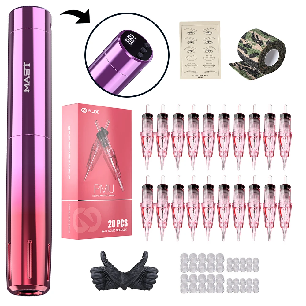 Mast Tour Permanent Makeup Machine RCA Wireless Rechargeable Battery Pen Rotary Tattoo Pen  Kit With WJX PMU Cartridge Set