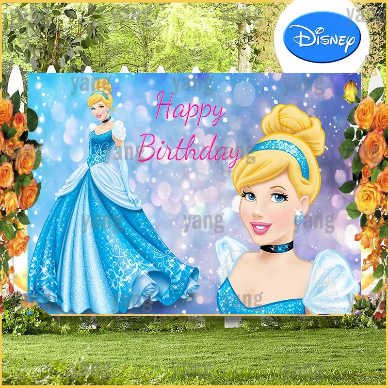 

Romantic Disney Cinderella Princess Custom Cartoon Colorful Dots Glitter Backdrop Girls Birthday Party Photography Background