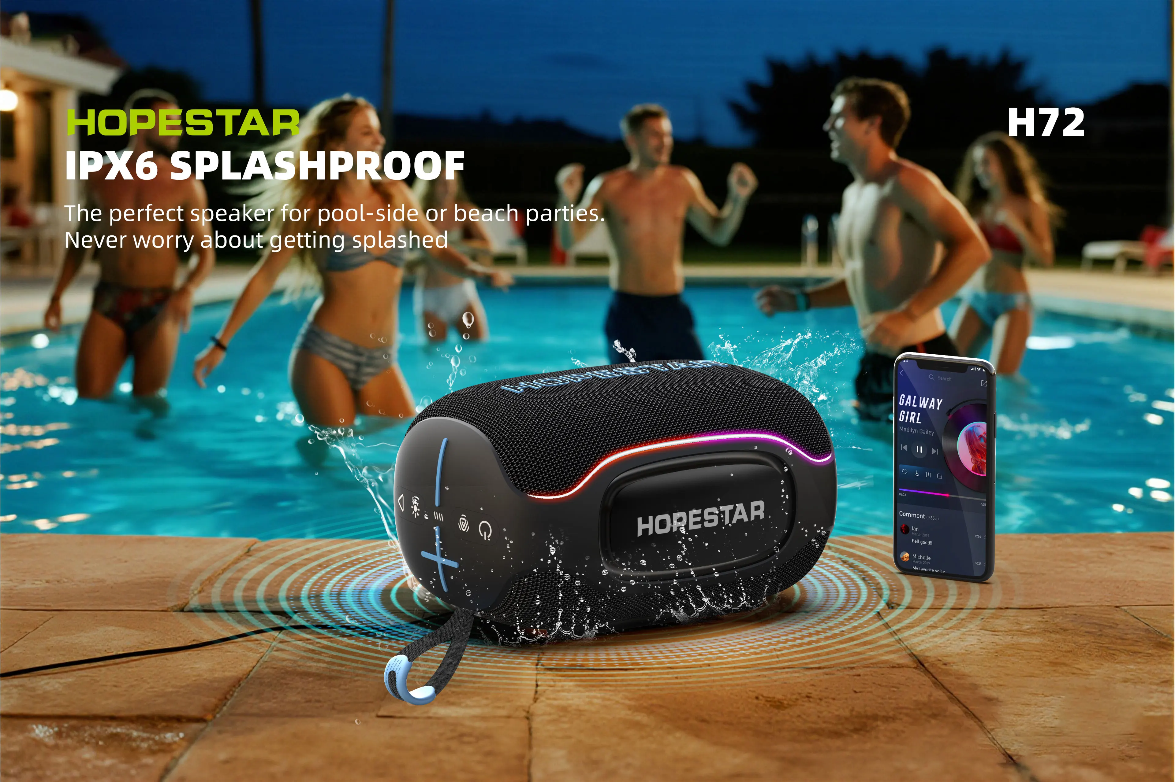 Фото Портативная колонка HOPESTAR H72 70W, 8800 мАч, с двумя динамиками, глубоким басом, для улицы №4