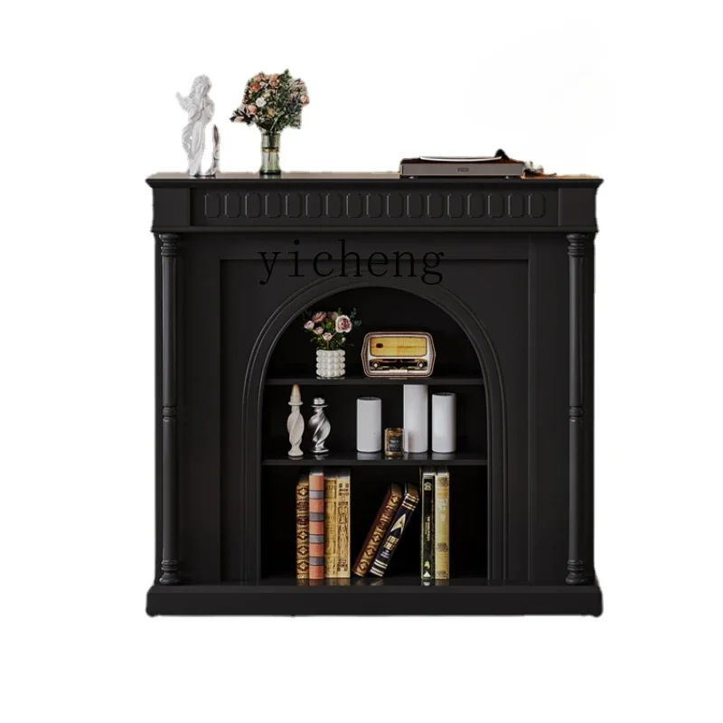 

ZC Fireplace Curio Cabinet Living Room American Household Black Entrance Cabinet Storage Rack Storage Cabinet