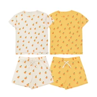 infant baby boy clothing sets summer orange print waffle home wear set for newborns cotton split kids clothes girls outfits