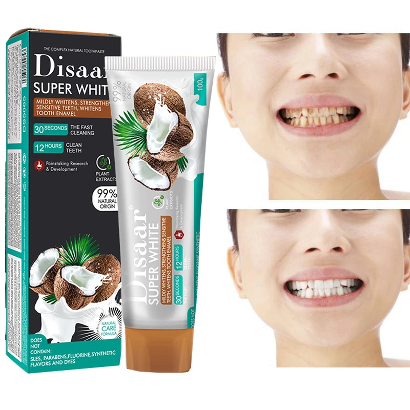 

100ml Super White Coconut Oil Toothpaste Natural Deeply Whiten Brighten Teeth Remove Stains Strengthen Teeth Teeth Care