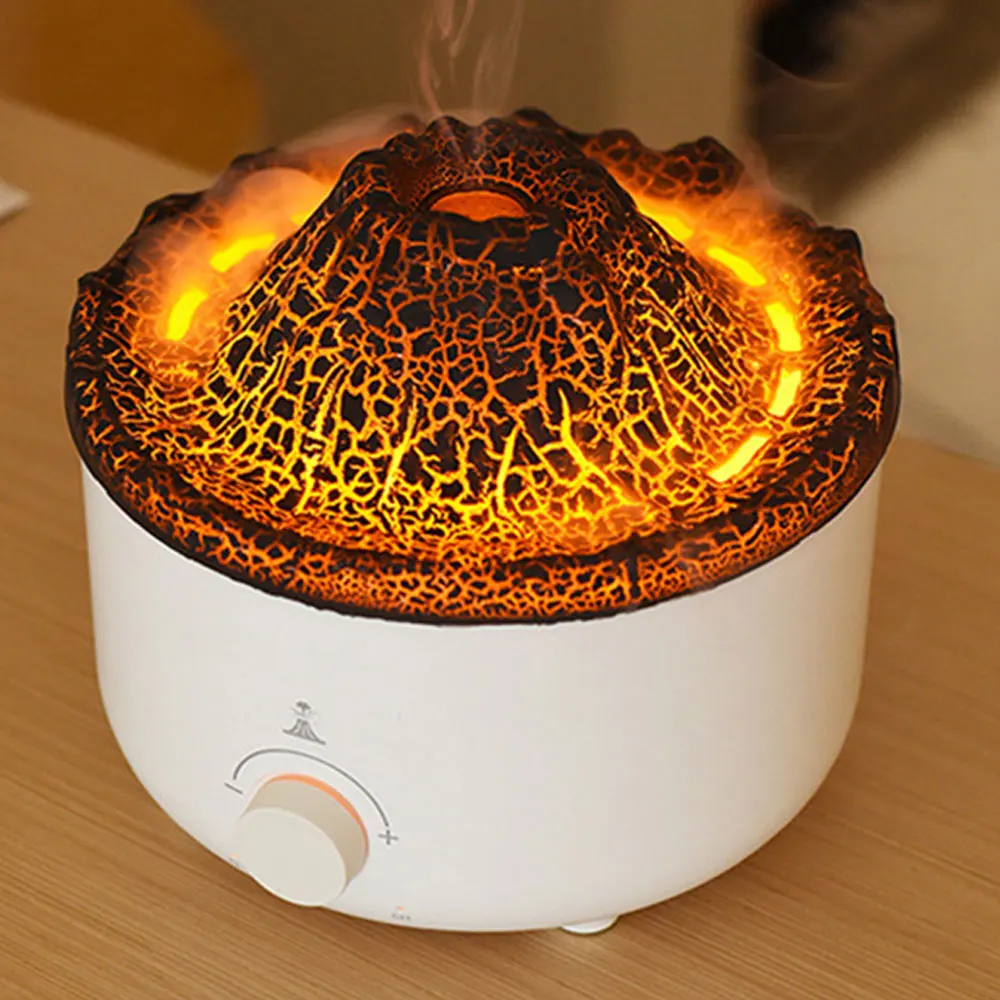 

Nieuwe Vulkanische Vlam Aroma Diffuser Essentiële Olie Lamp Usb Draagbare Luchtbevochtiger Met Kleur Nachtlampje Kerstcadeaus