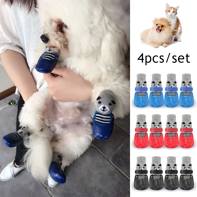 

Pet Clothing 4pcs Cute Dog Cat Anti-Slip Knit Sock Winter Indoor Wear Slip On Paw Protector Pet Dog Shoes Socks Cute Cat Sock