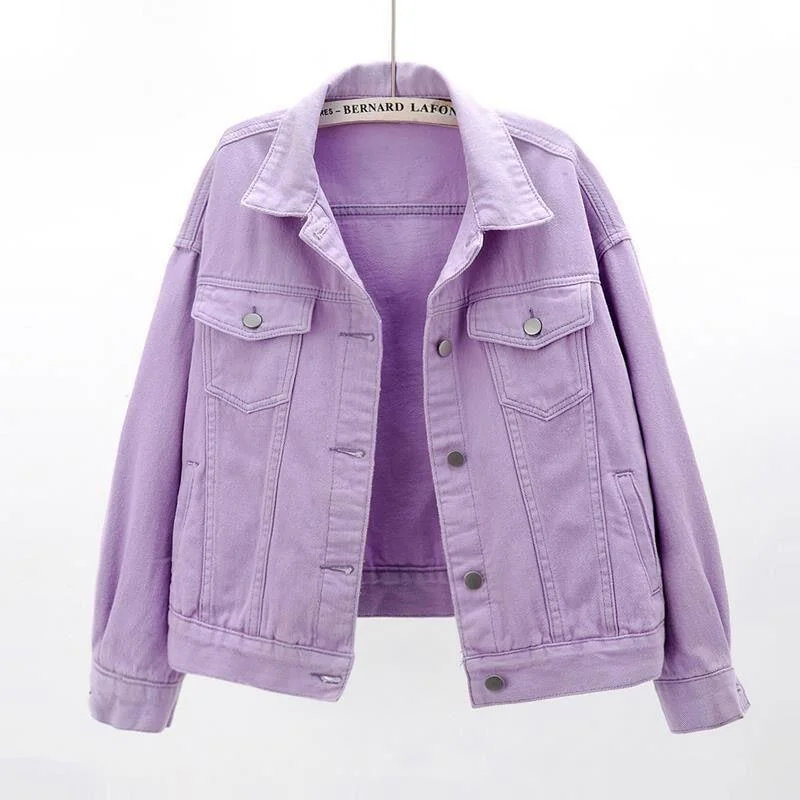 

Deeptown Women's Denim Jackets Autumn Y2k Streetwear Coat Pink Jean Jacket Casual Tops Purple Oversized Tops Lady Outerwear