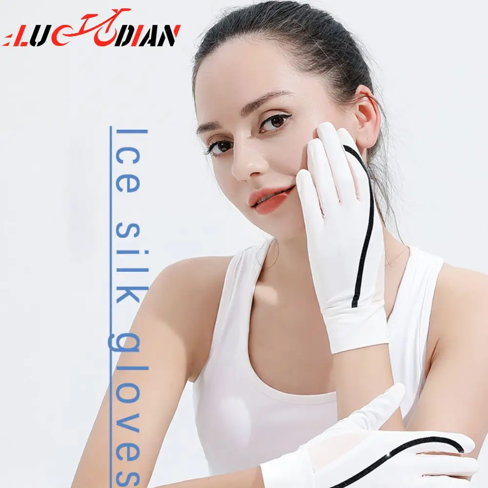 

Exquisite Decoration Touch Screen Gloves Sunscreen Riding Gloves Beautiful Lines Super Elastic Cool Sunscreen Gloves Summer