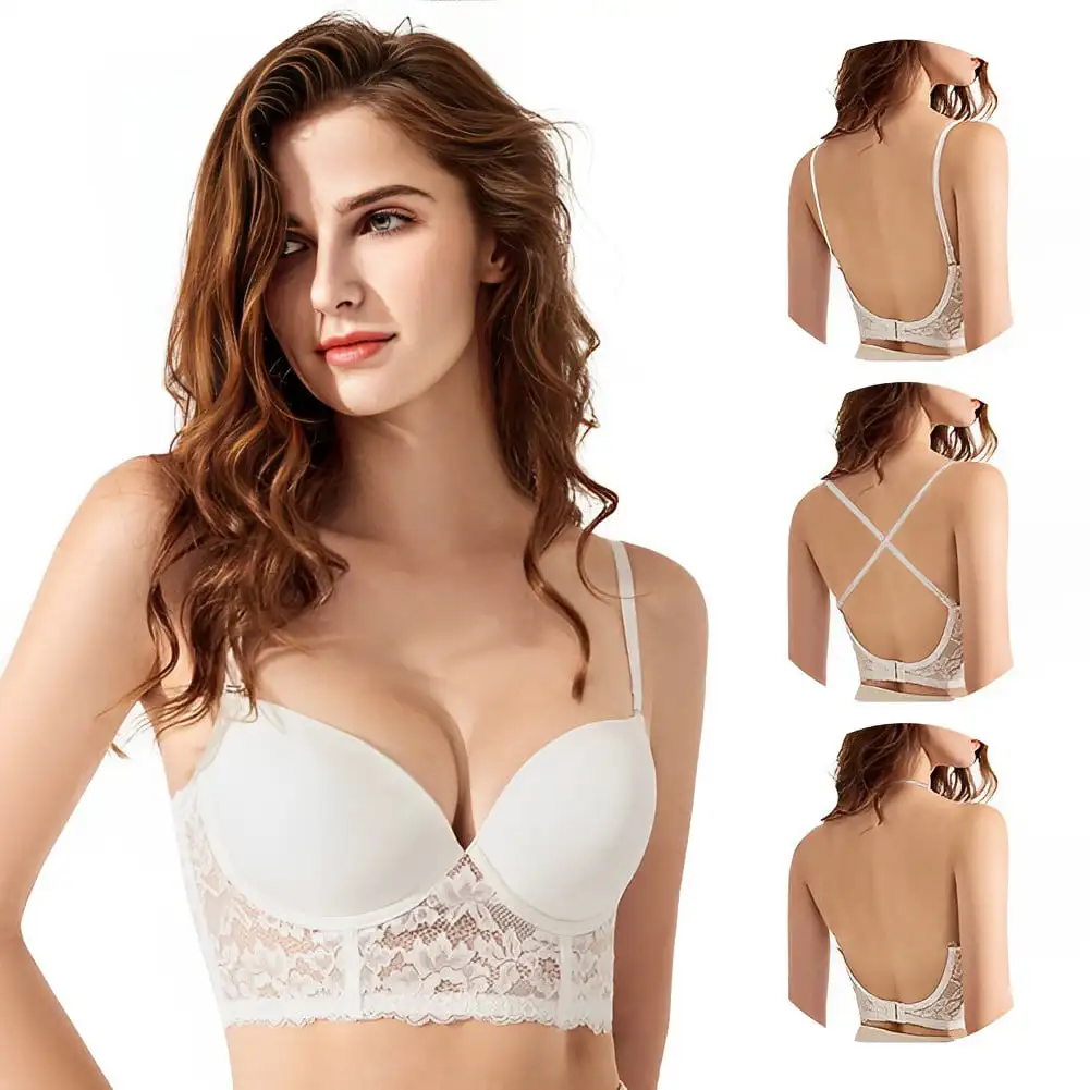 

Women's Low Back Bra Sexy Push Up Comfort Seamless Lace Deep V Backless Bra,French Women's Underwear Girl Sexy
